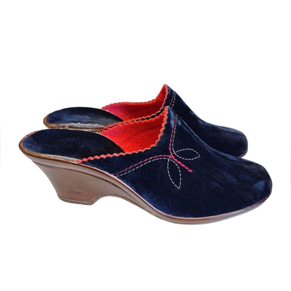 VTG Made in Germany Rohde Blue Suede Mules/Wedges Size Eur 39/US 8 - Picture 3 of 15